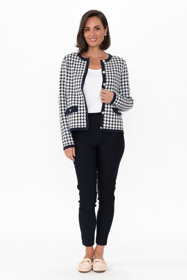 Lady Navy Houndstooth Cotton Blend Cardigan banner image