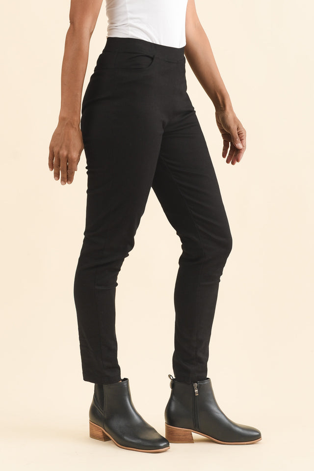 Laia Black Cotton Stretch Pants,Brunette model,alt text|model:Cara image 5