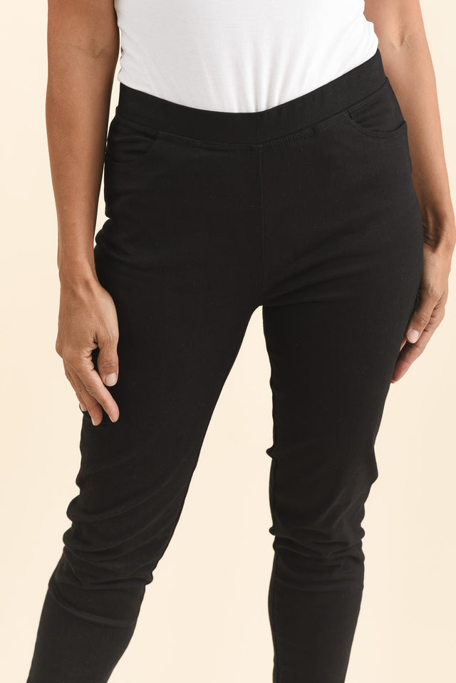 Laia Black Cotton Stretch Pants,Brunette model,alt text|model:Cara image 7