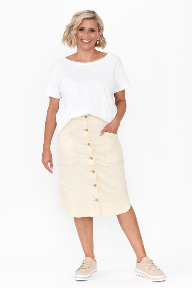 Laitte Cream Denim Button Skirt