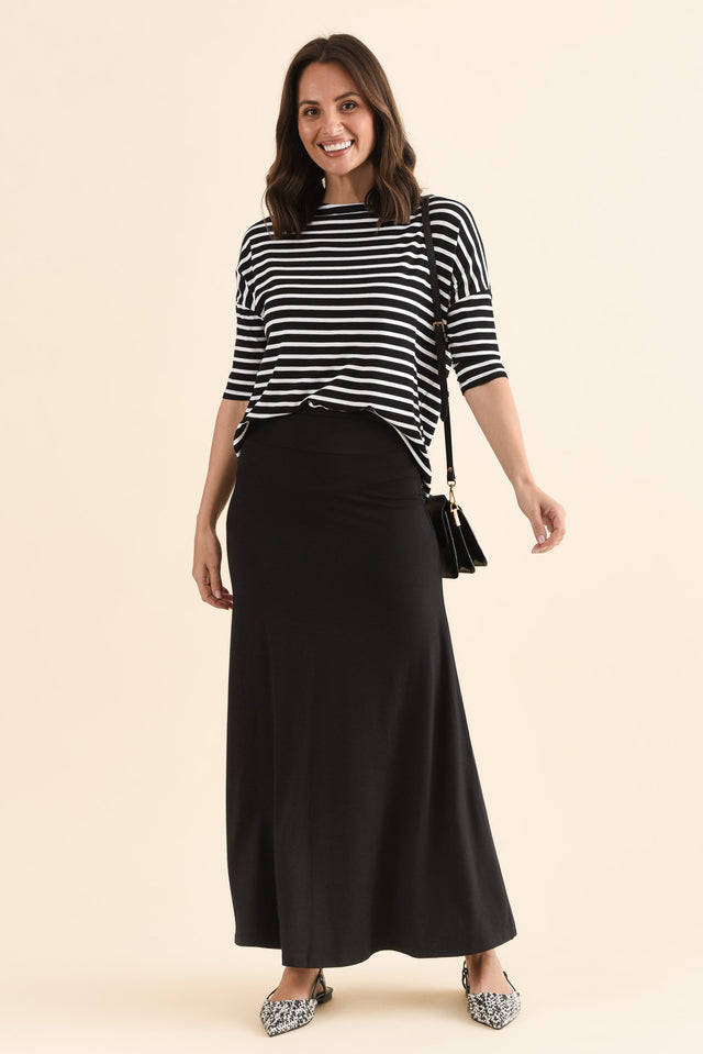 Lana Black Bamboo Cotton Maxi Skirt,Full Body,Brunette model,alt text|model:MJ image 3
