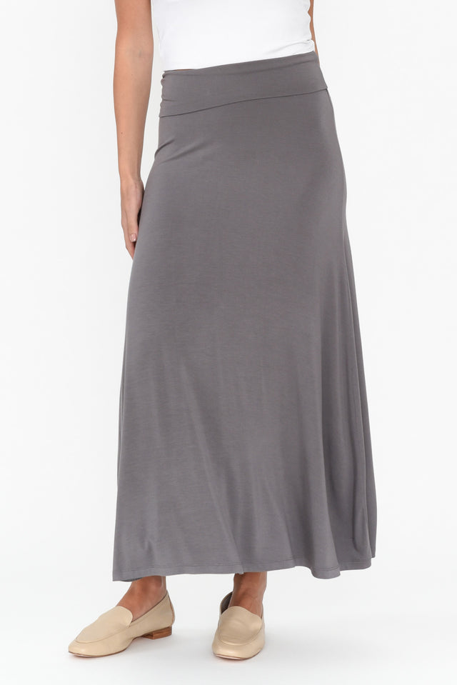 Lana Grey Bamboo Maxi Skirt length_Maxi print_Plain hem_Straight colour_Grey SKIRTS  alt text|model:
MJ;wearing:XS 