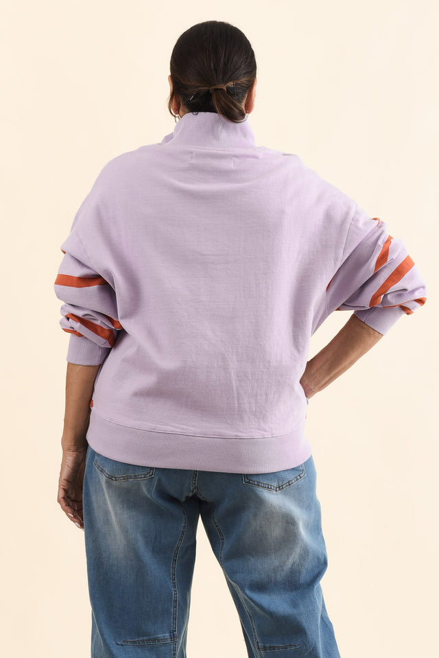 Lane Lilac Stripe Half Zip Sweatshirt,Back,Brunette model,alt text|model:Pilita image 4