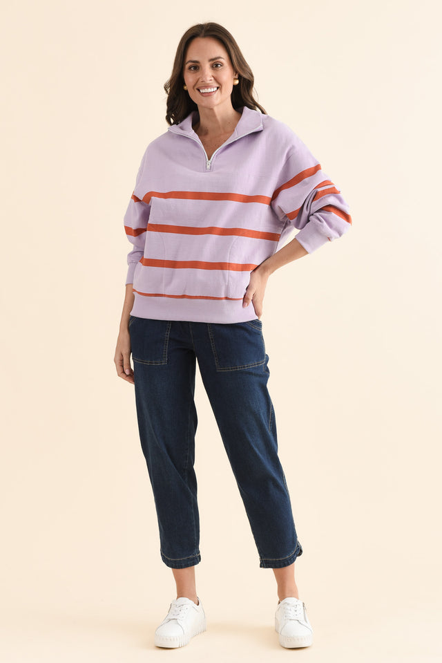 Lane Lilac Stripe Half Zip Sweatshirt