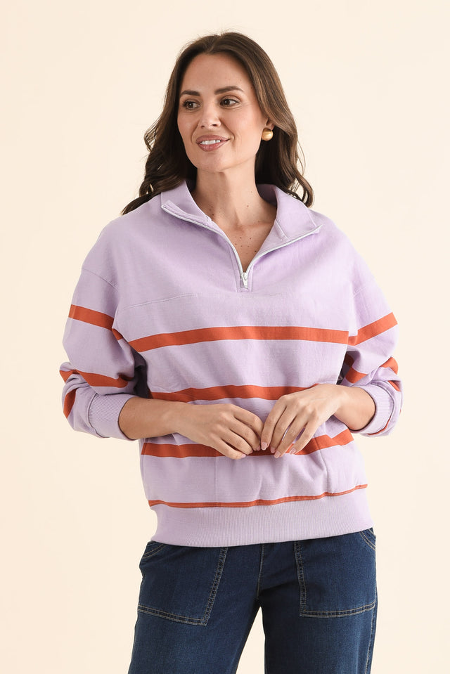 Lane Lilac Stripe Half Zip Sweatshirt