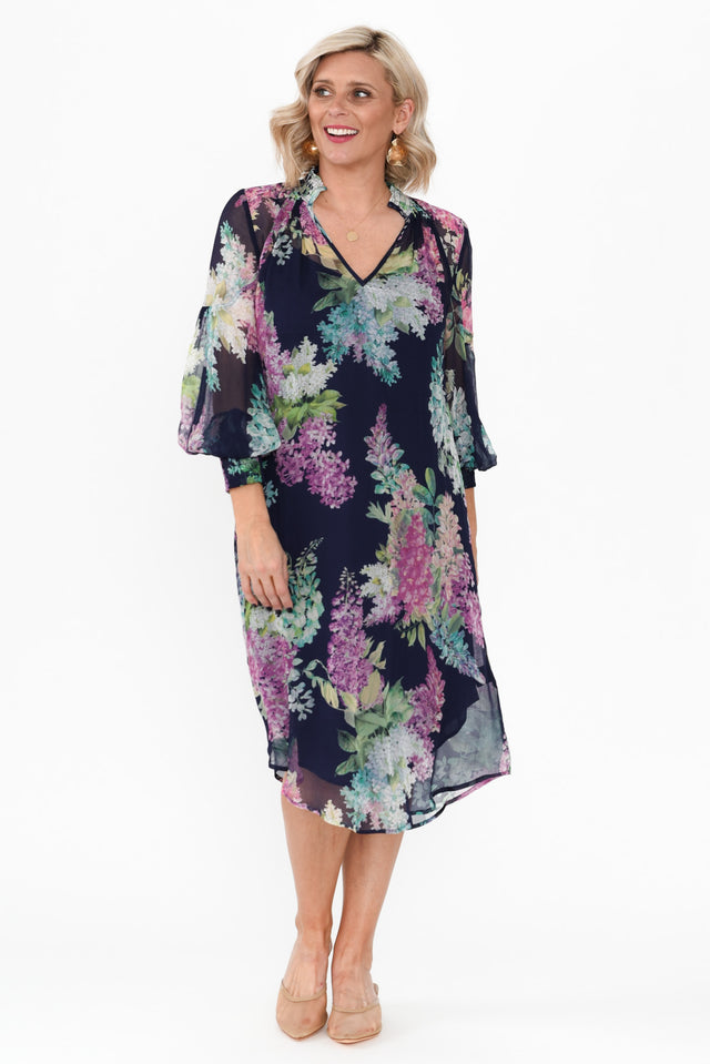 Lane Navy Wisteria Tie Dress image 1