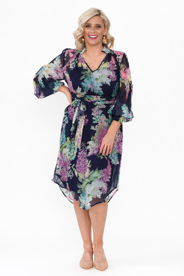 Lane Navy Wisteria Tie Dress