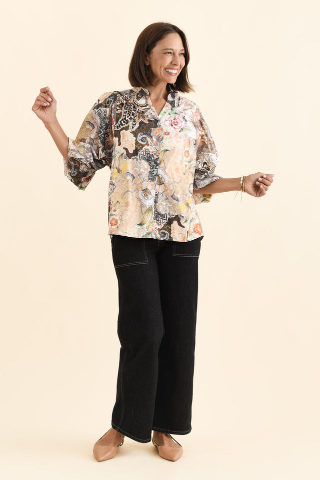 Lang Cream Floral Cotton Blouse,Brunette model,alt text|model:Cara image 7