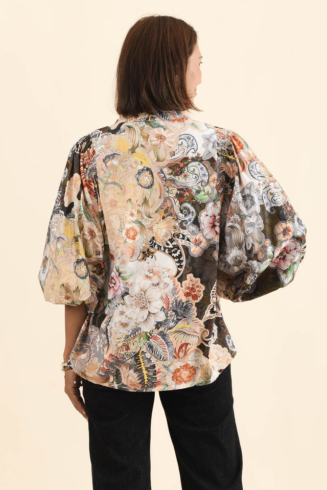 Lang Cream Floral Cotton Blouse,Brunette model,alt text|model:Cara image 5
