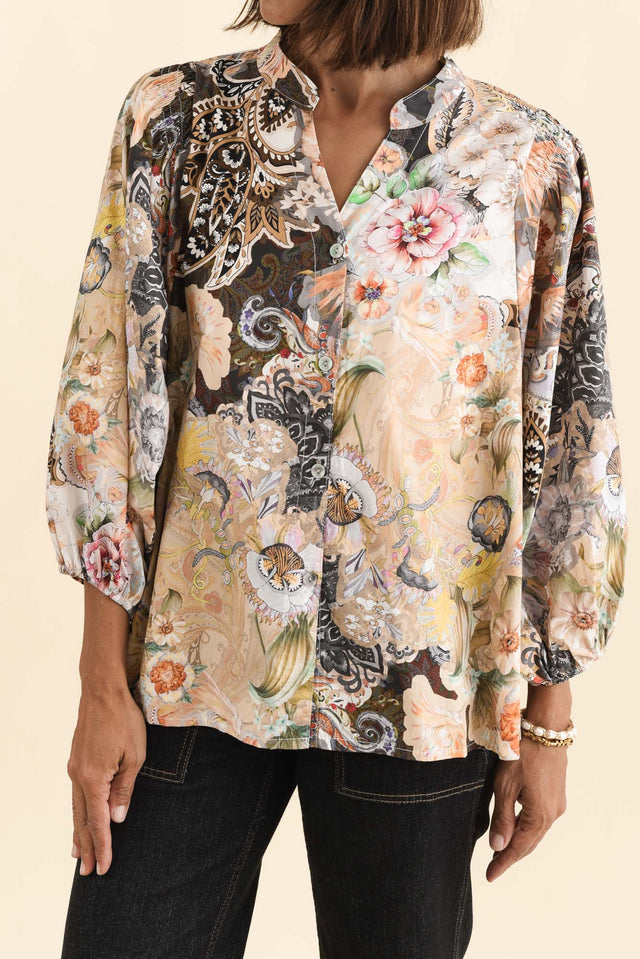 Lang Cream Floral Cotton Blouse,Brunette model,alt text|model:Cara image 6