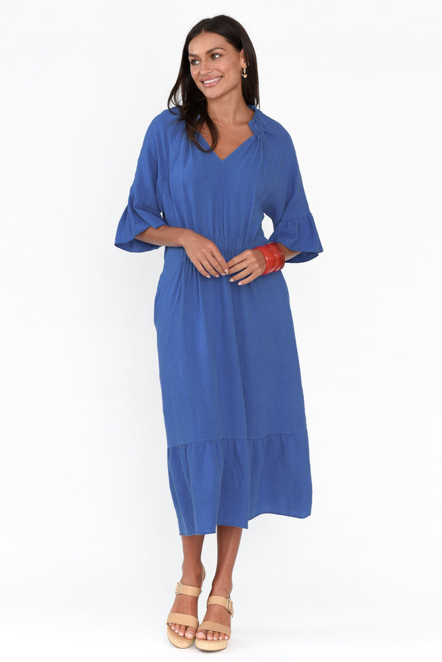Larentia Blue Linen Gathered Dress image 2