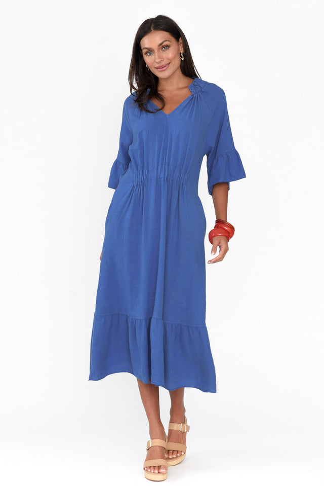 Larentia Blue Linen Gathered Dress