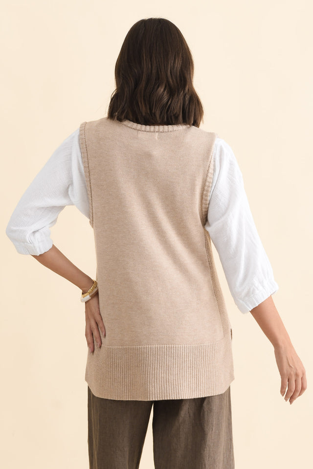 Laurell Beige Knit Crewneck Vest,Brunette model,alt text|model:MJ image 5