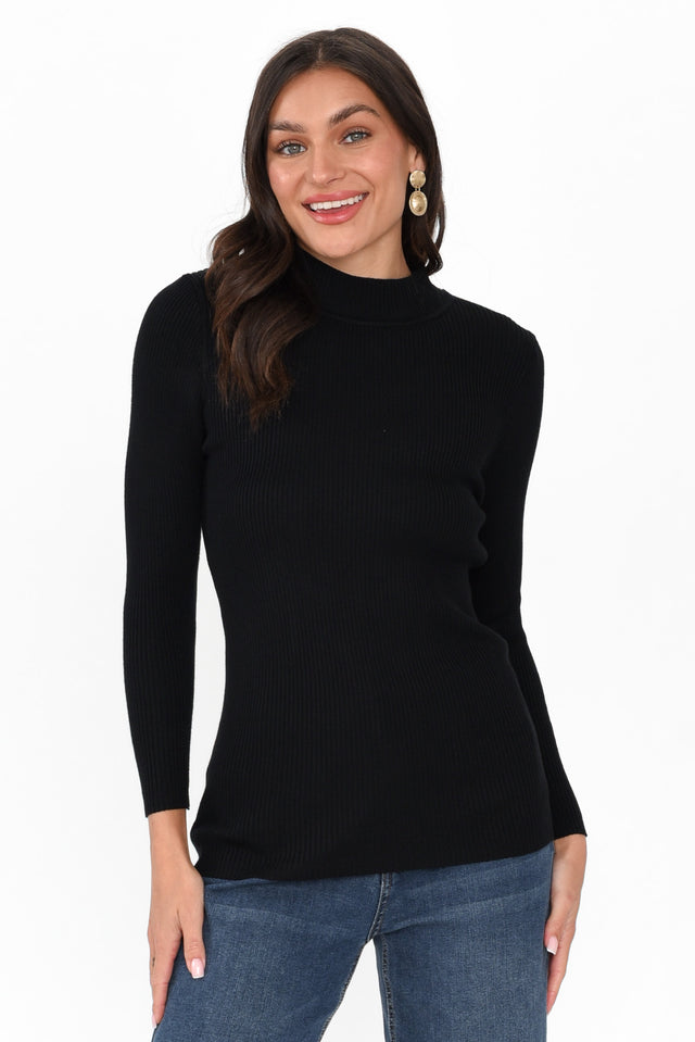 Laurina Black Cotton Blend Ribbed Top