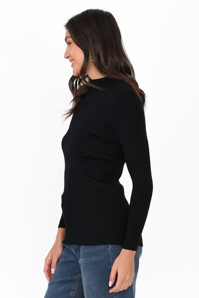 Laurina Black Cotton Blend Ribbed Top