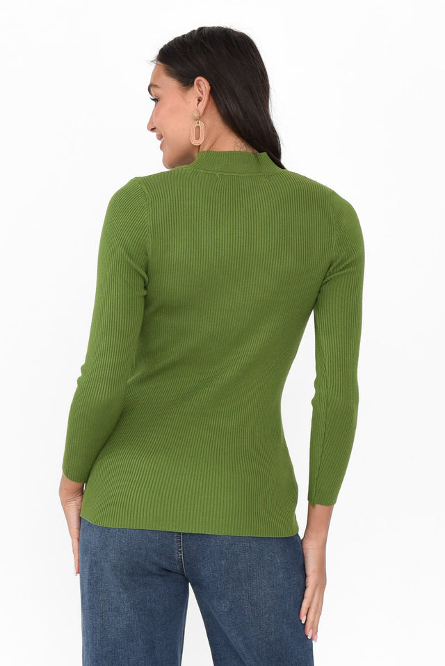 Laurina Green Cotton Blend Ribbed Top image 4