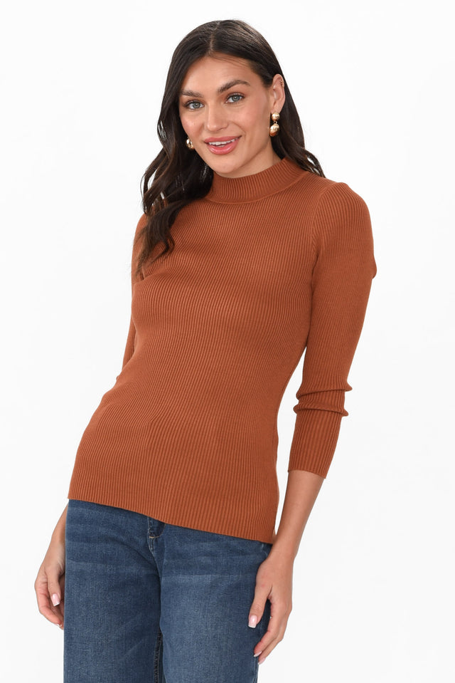 Laurina Tan Cotton Blend Ribbed Top