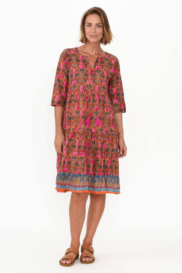 Layla Rust Abstract Crinkle Cotton Dress