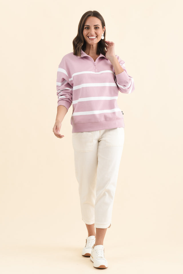 Freedom Pink Stripe Half Zip Sweatshirt,Brunette model,alt text|model:MJ image 6