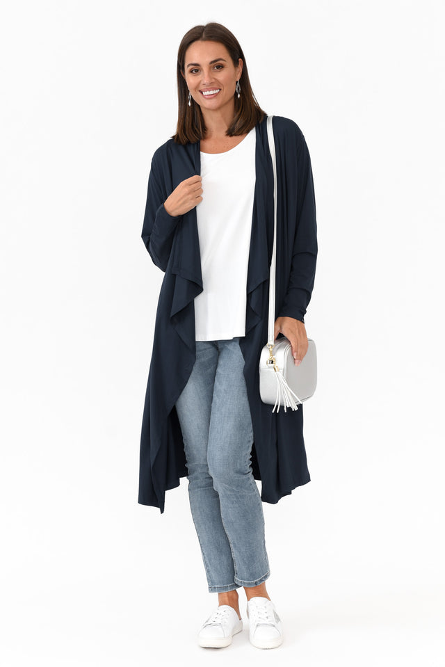 Long Waterfall Cardigan In Black | Bella and Blue | SilkFred US