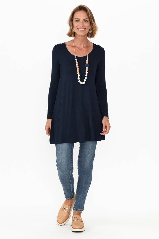 Leanne Dark Navy Bamboo Tunic Top banner image