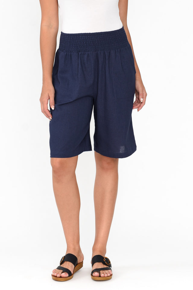 Lee Navy Linen Blend Bermuda Shorts - Blue Bungalow