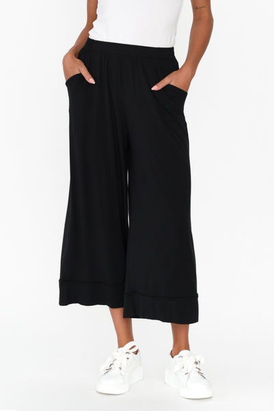 Lena Black Micro Modal Resort Pants - Blue Bungalow AU