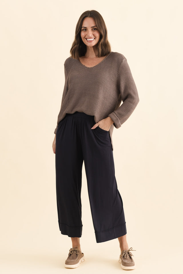 Lena Navy Micro Modal Resort Pants,Brunette model,alt text|model:MJ image 4