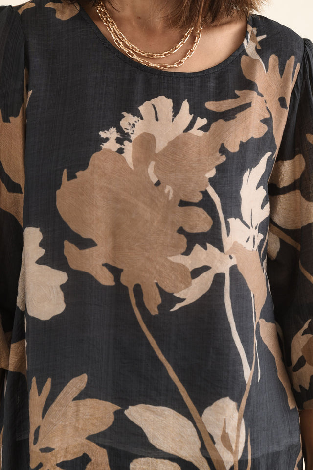 Lenah Black Floral Sleeved Top,Detail,Brunette model,alt text|model:Cara image 5