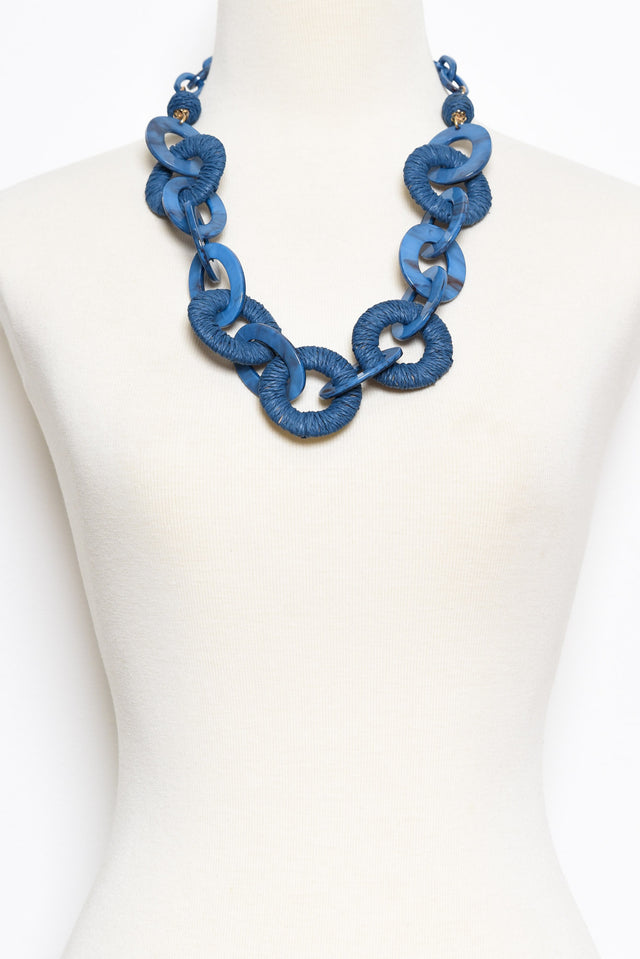 Lenni Blue Raffia Link Necklace