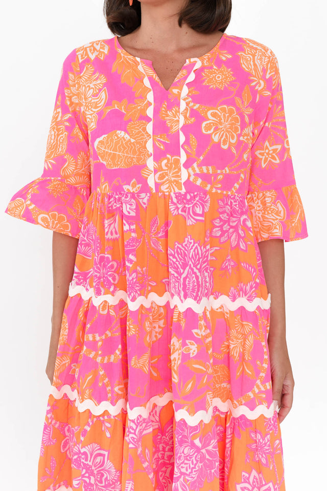 Lenor Pink Floral Cotton Tier Dress image 6