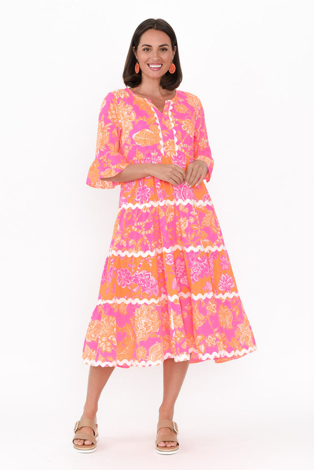 Lenor Pink Floral Cotton Tier Dress image 7