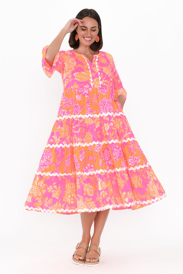 Lenor Pink Floral Cotton Tier Dress image 3