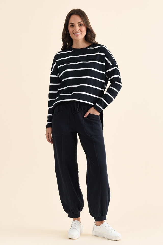 Leo Navy Cotton Sweatpants,brunette model,Full Outfit,alt text|model:MJ image 6