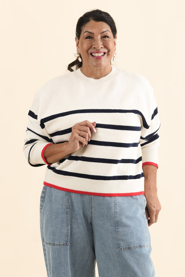 Leonie Navy Stripe Knit Sweater,Brunette model,alt text|model:Pilita image 8