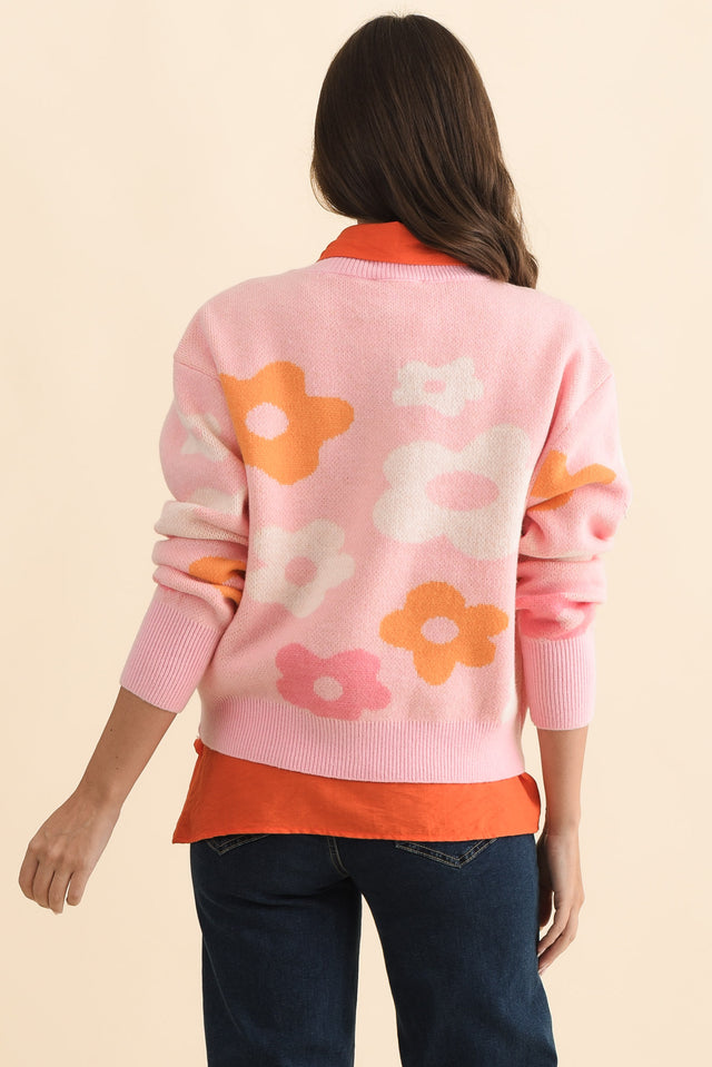 Leonie Pink Flower Knit Sweater,Brunette model,alt text|model:MJ image 5