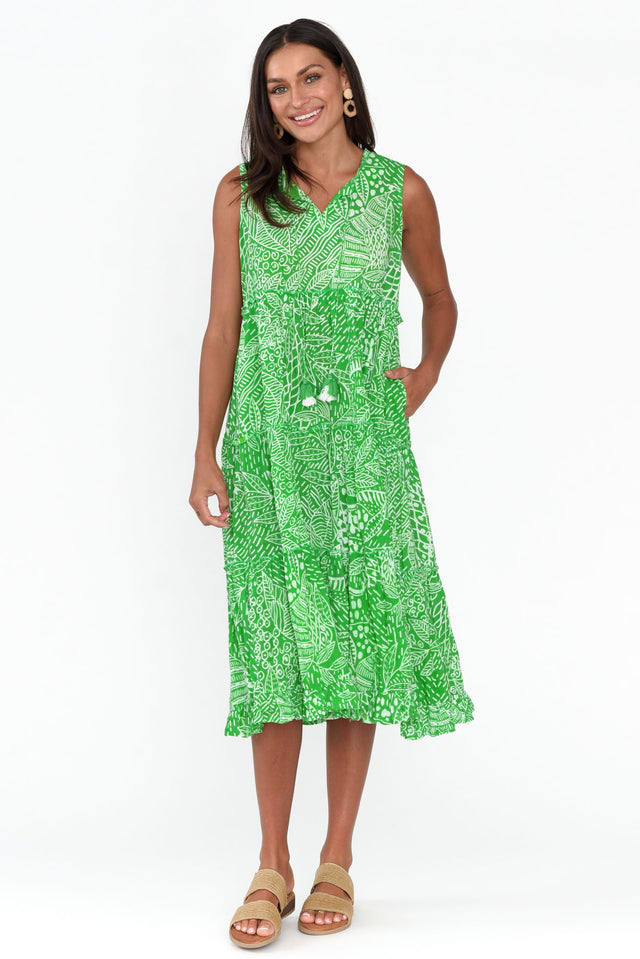 Leros Green Jungle Organic Cotton Midi Dress