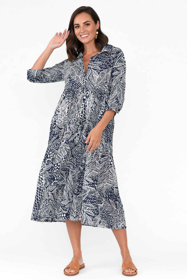 Leros Navy Jungle Organic Cotton Shirt Dress banner image