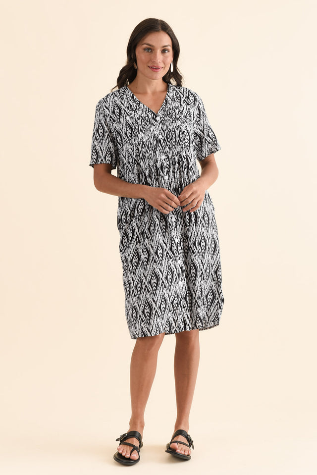 Leticia Black Leaf Midi Dress,Full Body,Brunette model,alt text|model:Brontie image 2