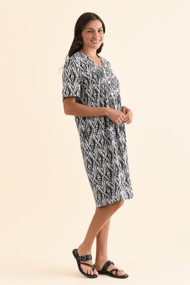 Leticia Black Leaf Midi Dress,Side,Brunette model,alt text|model:Brontie image 3