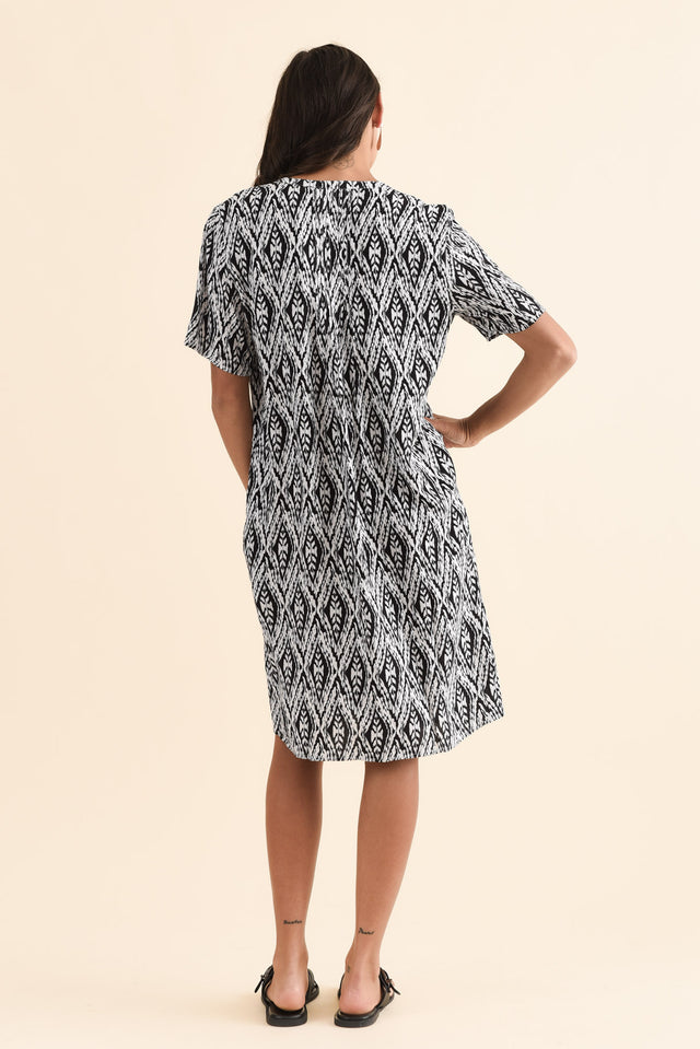 Leticia Black Leaf Midi Dress,Back,Brunette model,alt text|model:Brontie image 4
