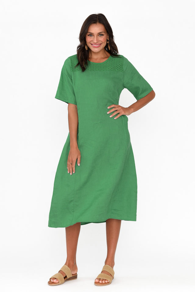 Lettice Green Broderie Linen Dress