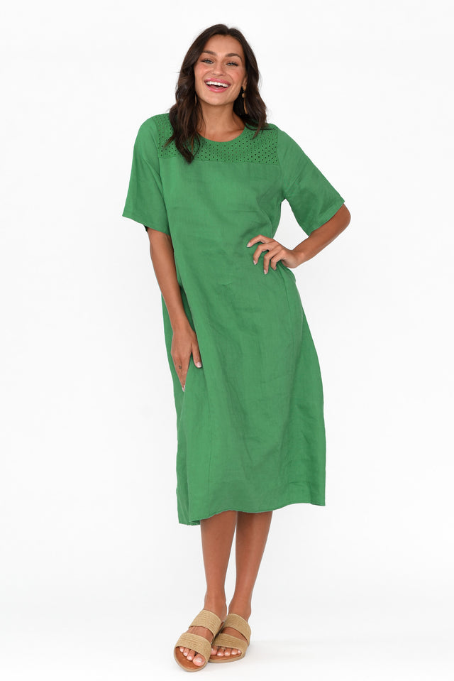 Lettice Green Broderie Linen Dress image 6
