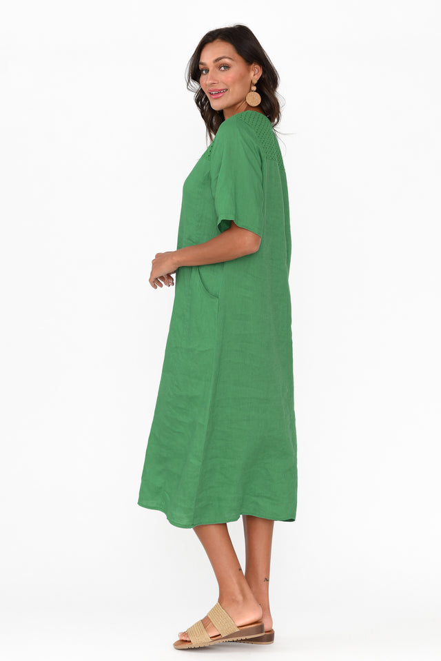 Lettice Green Broderie Linen Dress