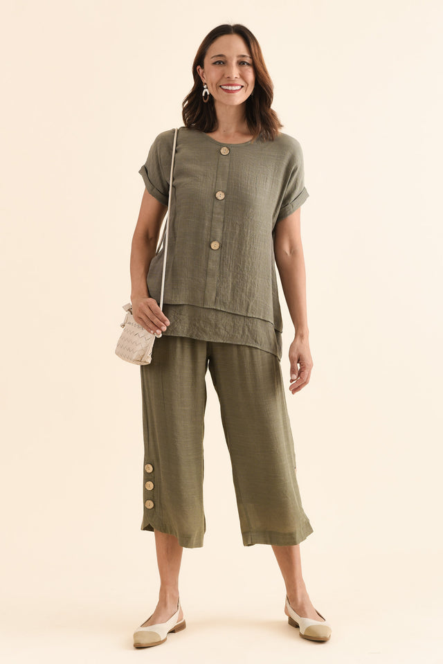 Lettie Khaki Button Pants banner image