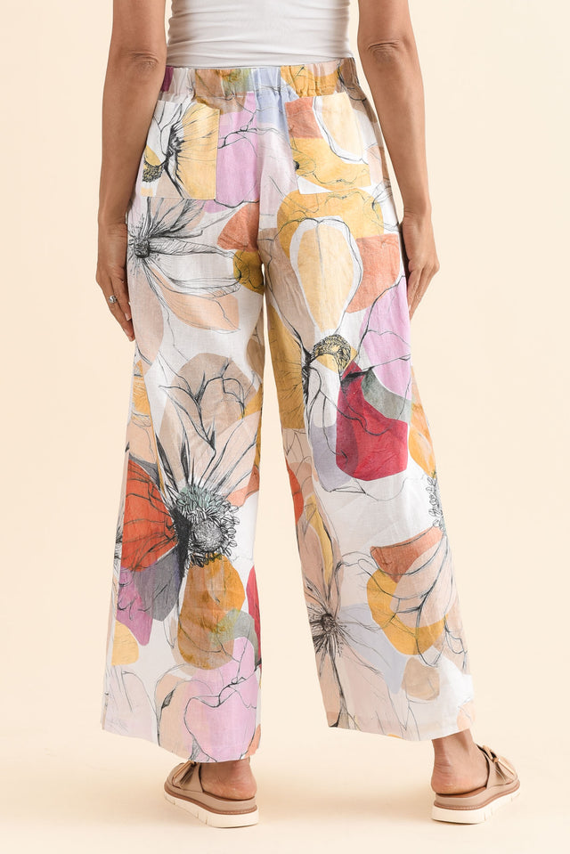 Lexton Yellow Floral Linen Pants,Back,Brunette model,alt text|model:Cara image 4