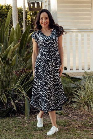 Libby Navy Spot Midi Dress Blue Bungalow AU