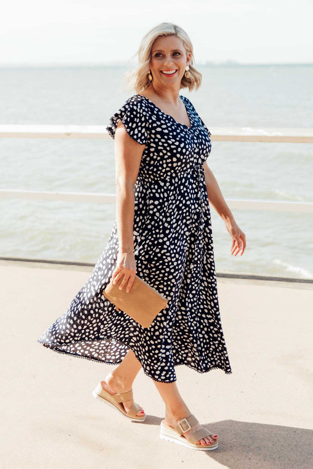 Libby Navy Spot Midi Dress