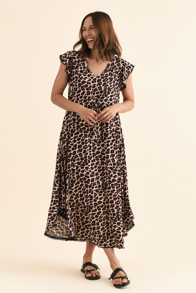Libby Brown Leopard Midi Dress,Full Body,Brunette model,alt text|model:Cara image 8