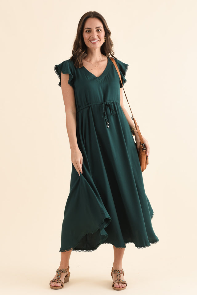 Libby Emerald Midi Dress,Front,Brunette model,alt text|model:MJ image 1